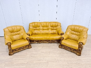 Sofas de Piel color Amarillo Rusticos con Cajones 