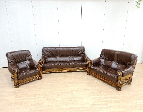 Sofas De Piel Marron y estructura de roble macizo Rusticos